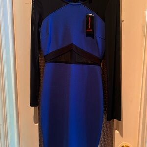 Material Girl Blue and Black Sheath Dress Long Sleeve Cocktail